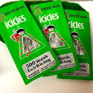 NEW Vintage Decor Noel Icicles Silver Tinsel 3 Boxes USA